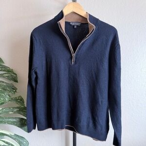 Hart Schaffner Marx Mens SMALL Blue Extra Fine Merino Wool Quarter Zip Sweater